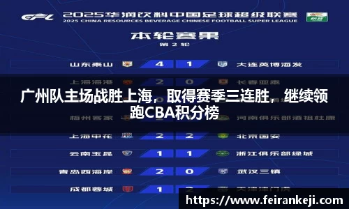 广州队主场战胜上海，取得赛季三连胜，继续领跑CBA积分榜